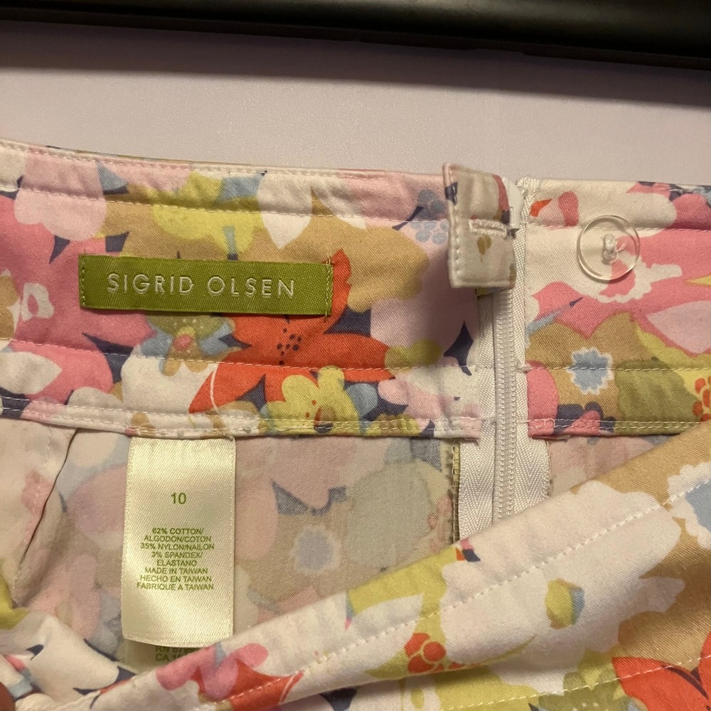 Sigrid Olsen Womens Floral A-Line Skirt Pink Green Ribbon Trim Sz 10 Cottagecore - Picture 7 of 12